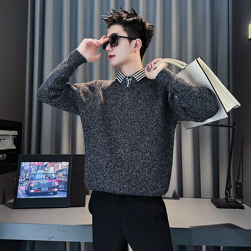 SM106-P88控118社会小伙店主风男潮毛衣针织衫黑灰色2，男装针织衫/毛衣，电商A220