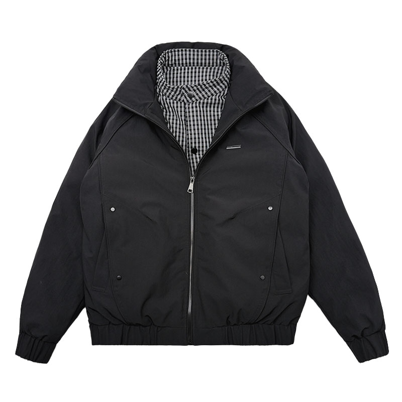 MF89-P148控198冬季社会小伙加厚保暖立领假两件棉服外套咖色1,男装棉衣,电商A220