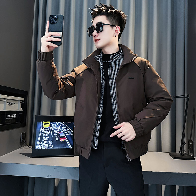 MF89-P148控198冬季社会小伙加厚保暖立领假两件棉服外套黑色1,男装棉衣,电商A220