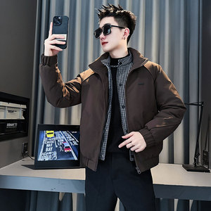 MF89-P148 控198  冬季社会小伙加厚保暖立领假两件棉服外套黑色1图片