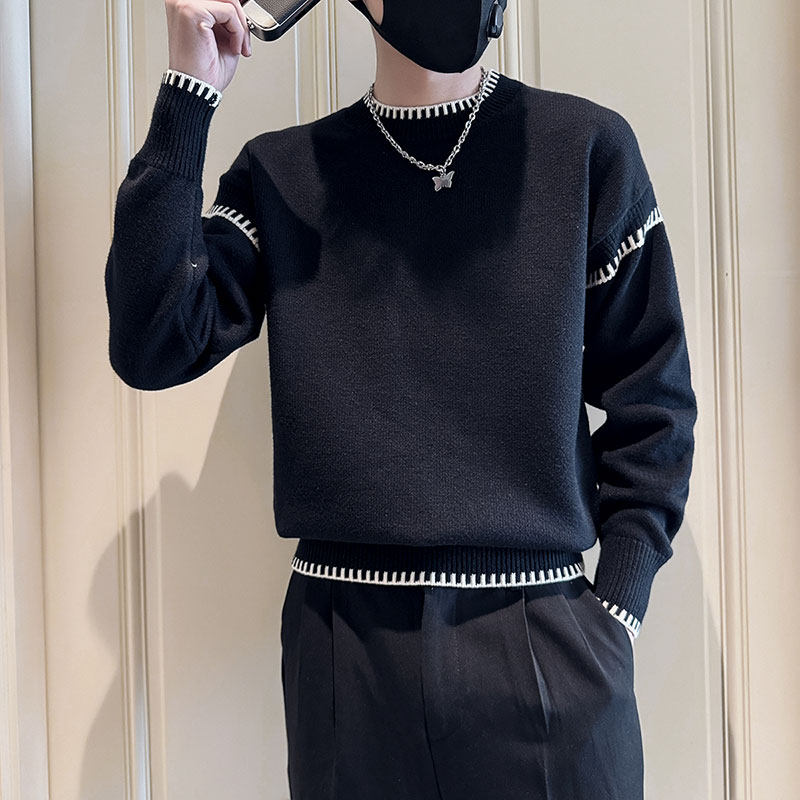 SM91-P78 控108 社会小伙店主风男潮毛衣针织衫 黑2图片