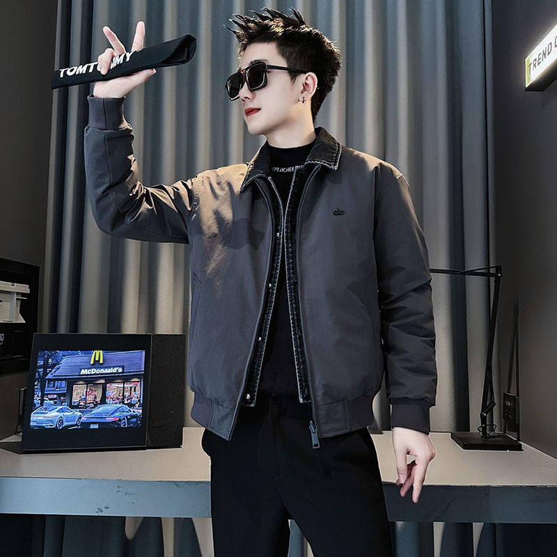 MF90-P148控198冬季社会小伙加厚保暖立领假两件棉服外套黑色1,男装棉衣,电商A220