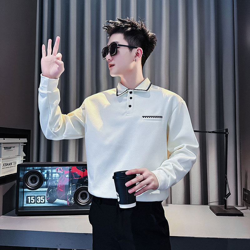 SW70-P68控98秋季新款社会小伙卫衣翻领店主风休闲上衣黑2,男装卫衣,电商A220