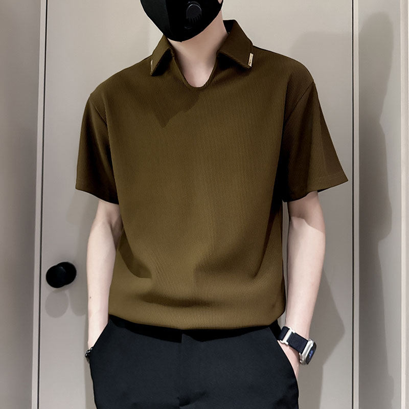 SP43-P58控78春夏男社会小伙针织短袖polo衫潮流t恤驼2，男装T恤，电商A220