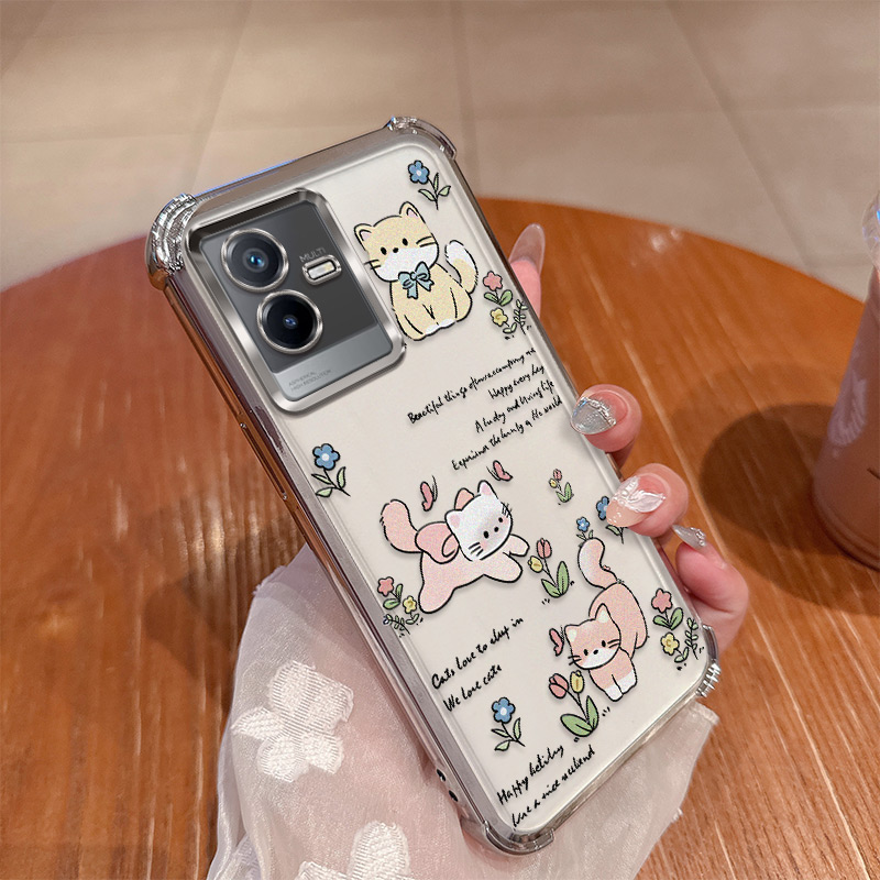 可爱猫咪适用vivoT1x手机壳vivoT2x保护vivo硅胶套5G全包T1x气囊防摔T2x透明V2123A软vovit女vot卡通2188新款