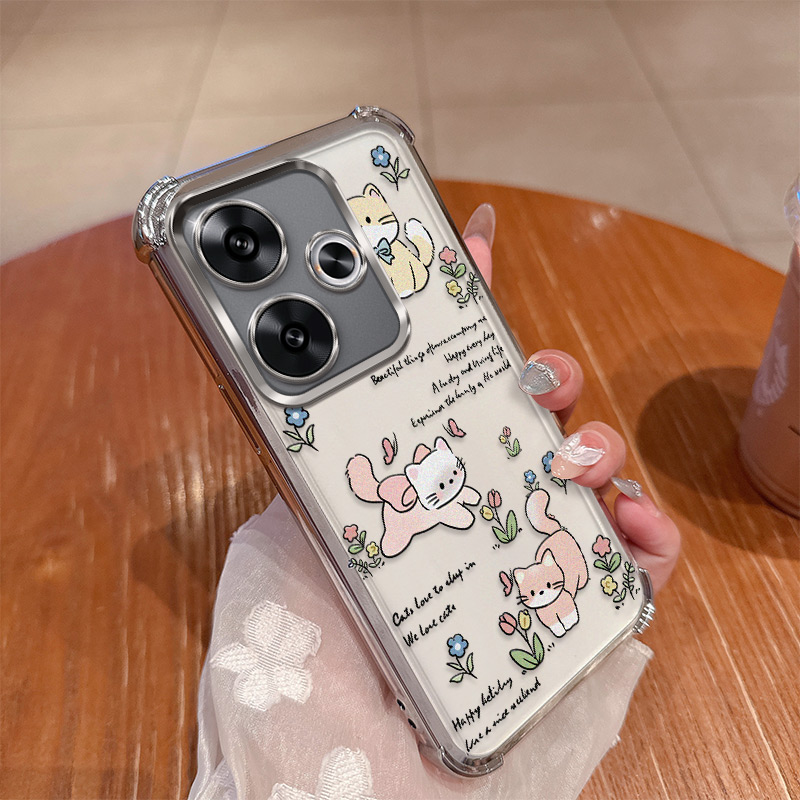 适用于红米turbo3手机壳小米trubo3卡通硅胶套redmiturbo3全包气囊防摔透明软壳redmi创意女新款简约可爱小猫