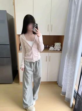 秋冬季新款修身显瘦连帽外套阔腿裤三件套美式休闲百搭运动套装女