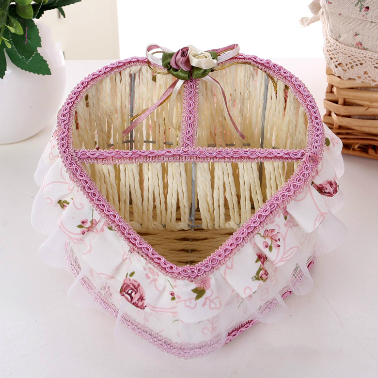 包邮手工藤编收纳篮田园布艺三格遥控篮精品收纳筐化妆篮