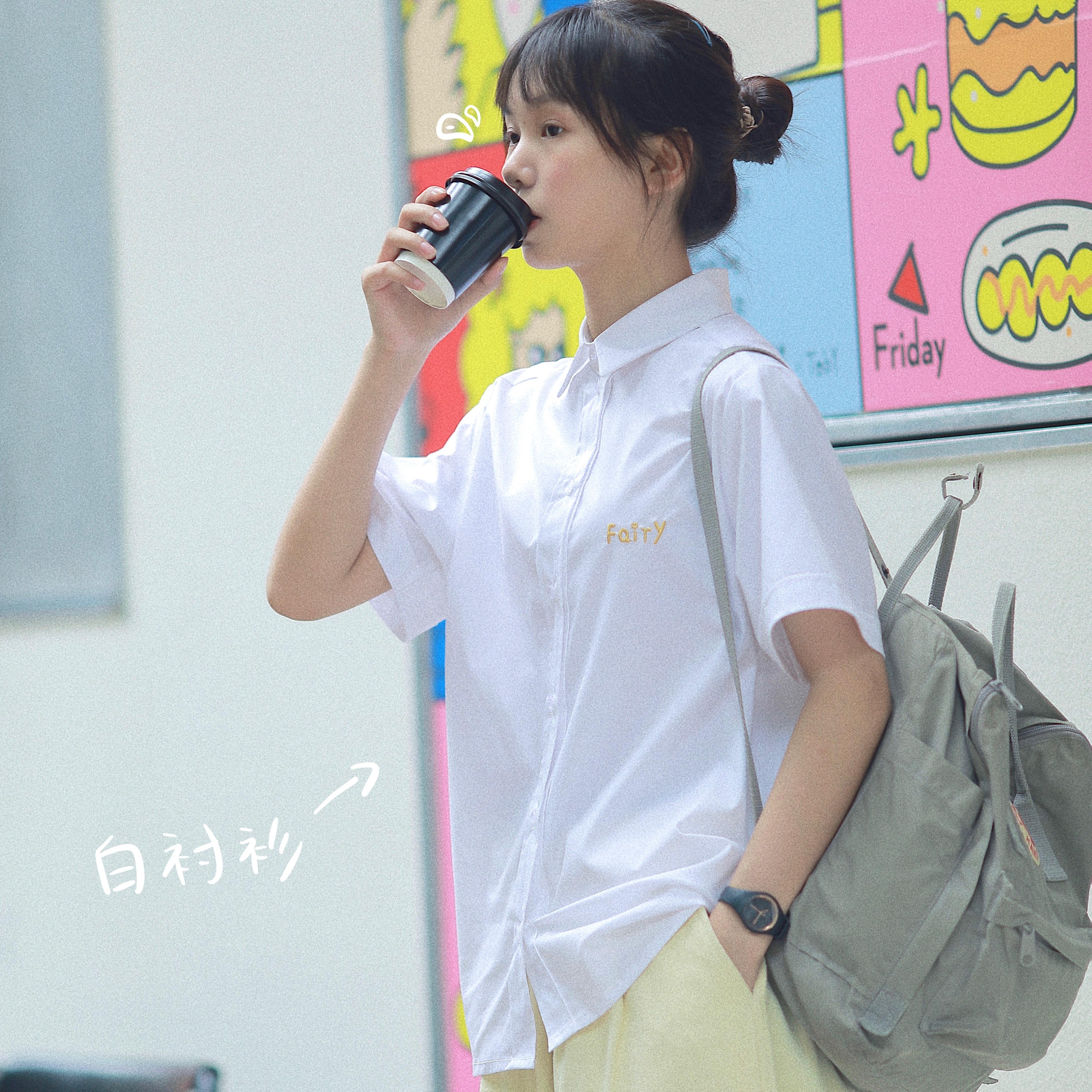 ayuestudio白色短袖衬衫宽松纯棉