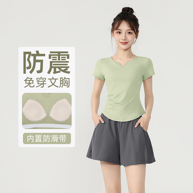 瑜伽服套装女短袖夏薄款运动健身服套装宽松速干大码胖mm跑步外穿
