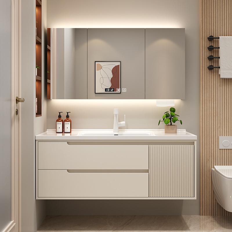 奶油风橡木烤漆陶瓷一体盆