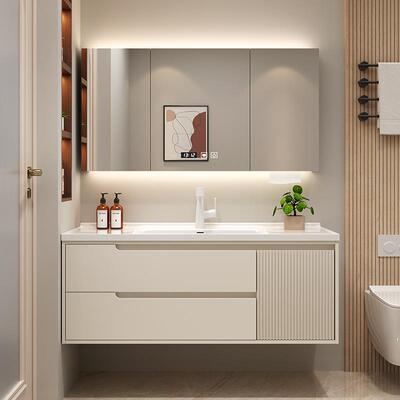 奶油风橡木烤漆陶瓷一体盆