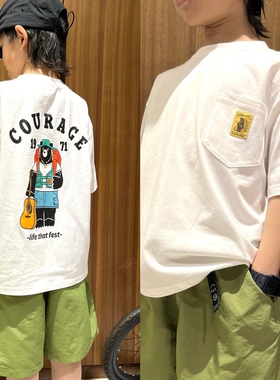 男女童T恤山系户外风背包客狗熊白色纯棉t恤经典百搭短袖半袖