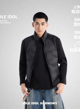 IDLE IDOL冬季90%鸭绒休闲百搭短款保暖立领无帽拉链羽绒马甲背心