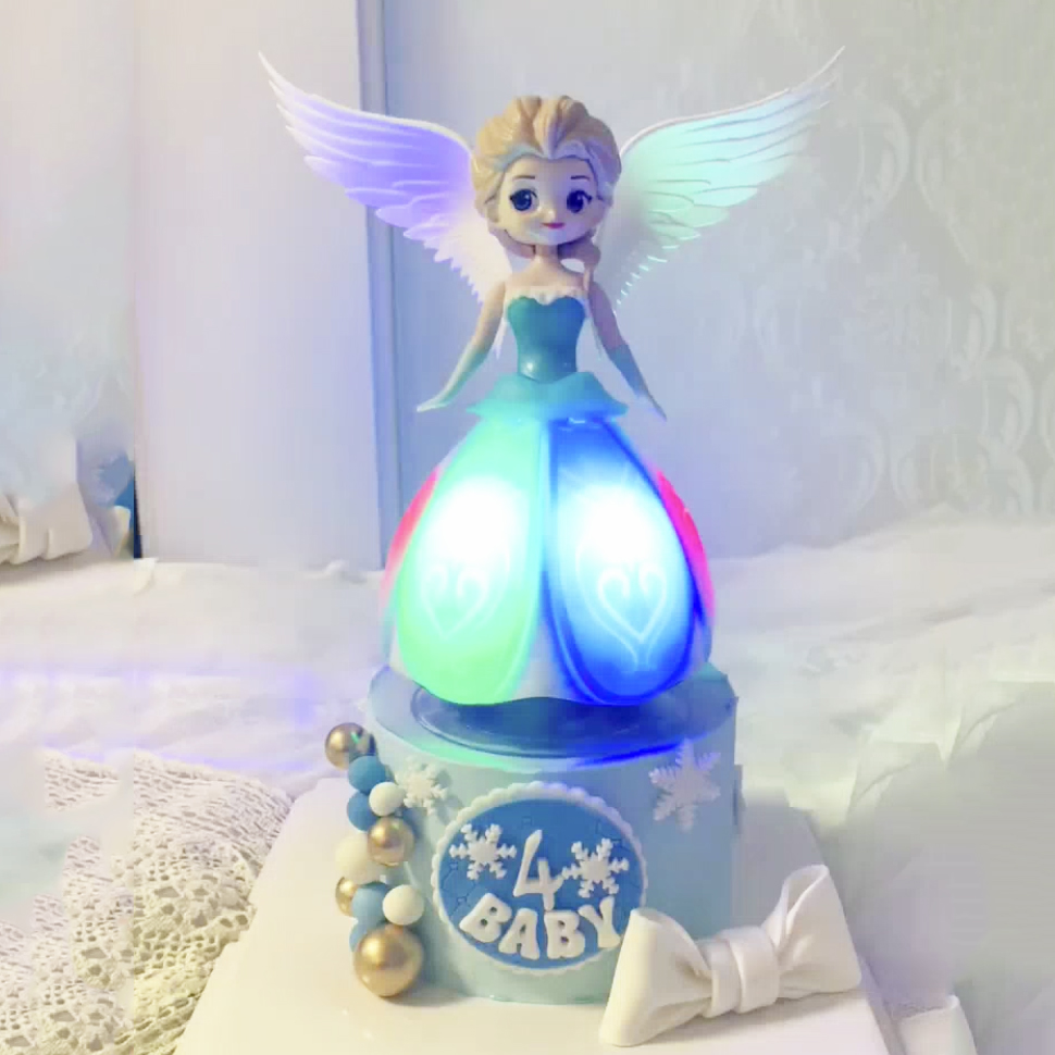 卡通跳舞爱莎公主蛋糕装饰摆件宝宝小仙女生日快乐城堡亚克力插件