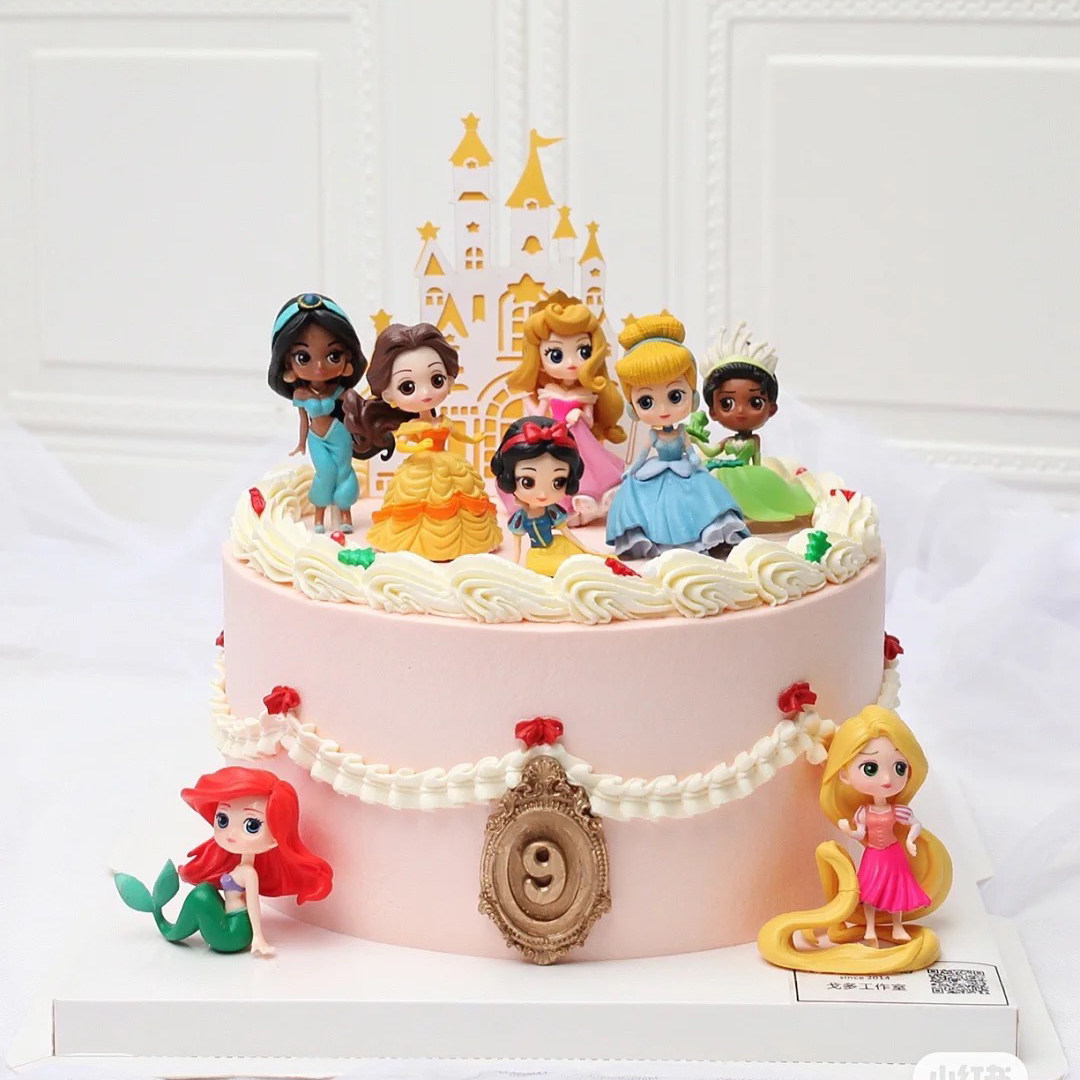 q版小号迪尼公主系列蛋糕装饰灰姑娘贝尔人鱼女孩生日烘焙摆件