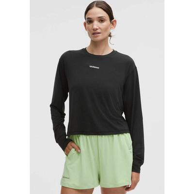 代购lululemon露露乐蒙女士运动T恤透气舒适速干弹性黑色长袖