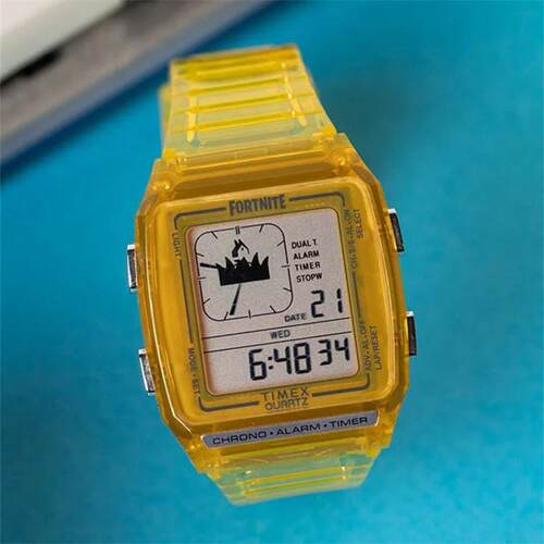 Timex LCA x Fortnite天美时联名款黑黄透明树脂表带男女运动手表