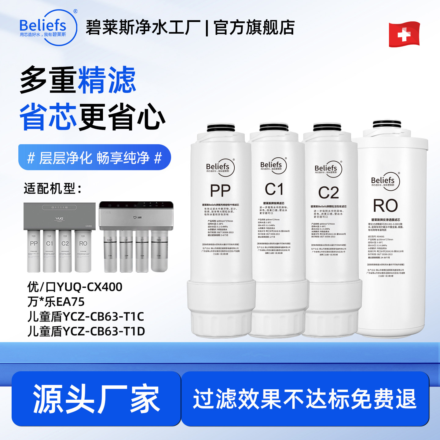 适配优口CX75万家乐EA75儿童盾YCZ-CB11-K1CPP棉滤芯通用RO膜全套