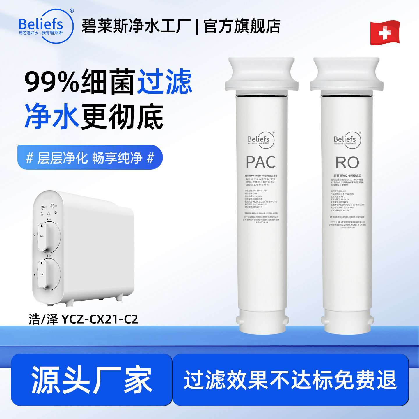 适配浩泽净水器PAC通用YCZ-CX21-C2/美菱X211-100G家用反渗透滤芯