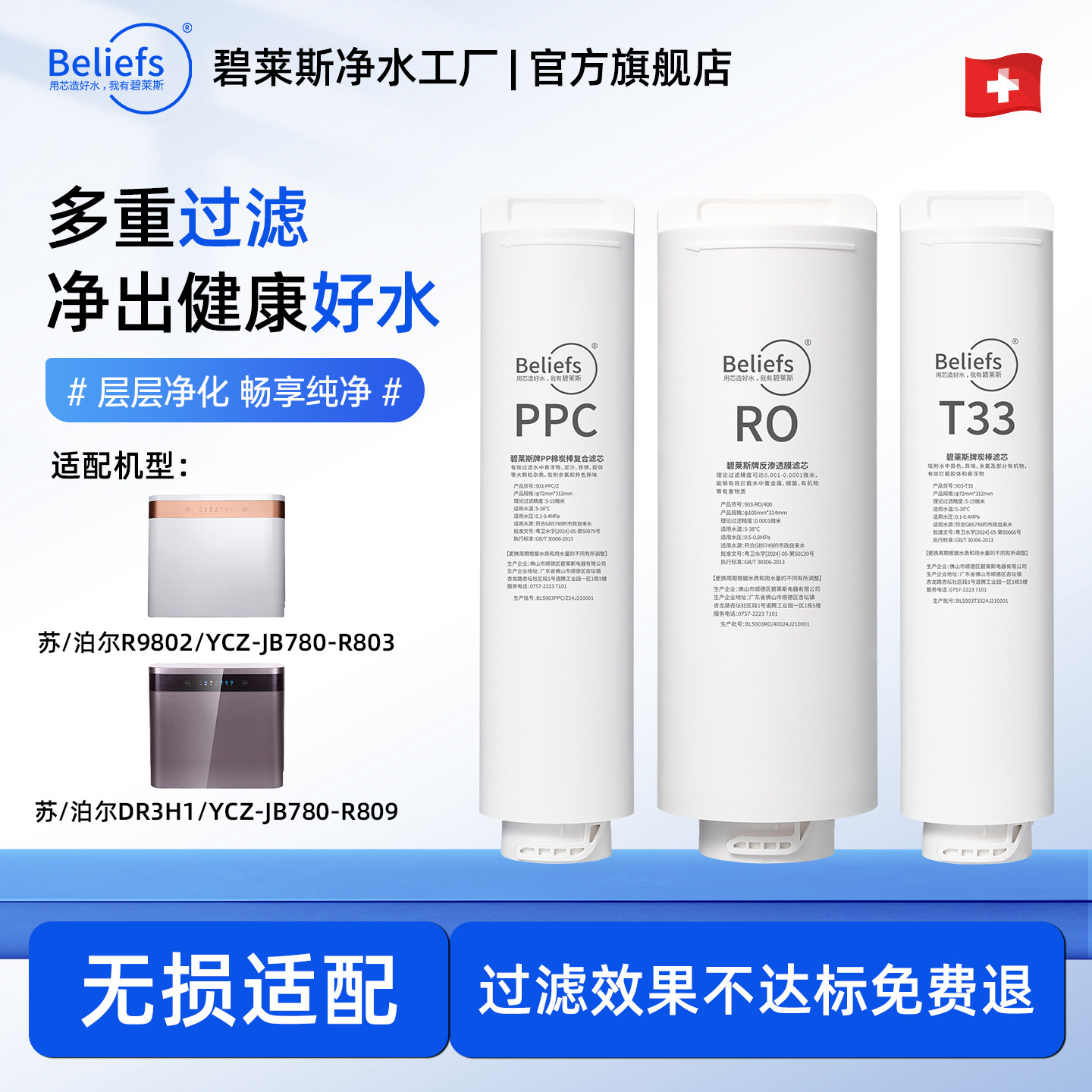 碧莱斯适配苏泊尔净水器滤芯机DR3H1/YCZ-JB780-R803/R809/R980