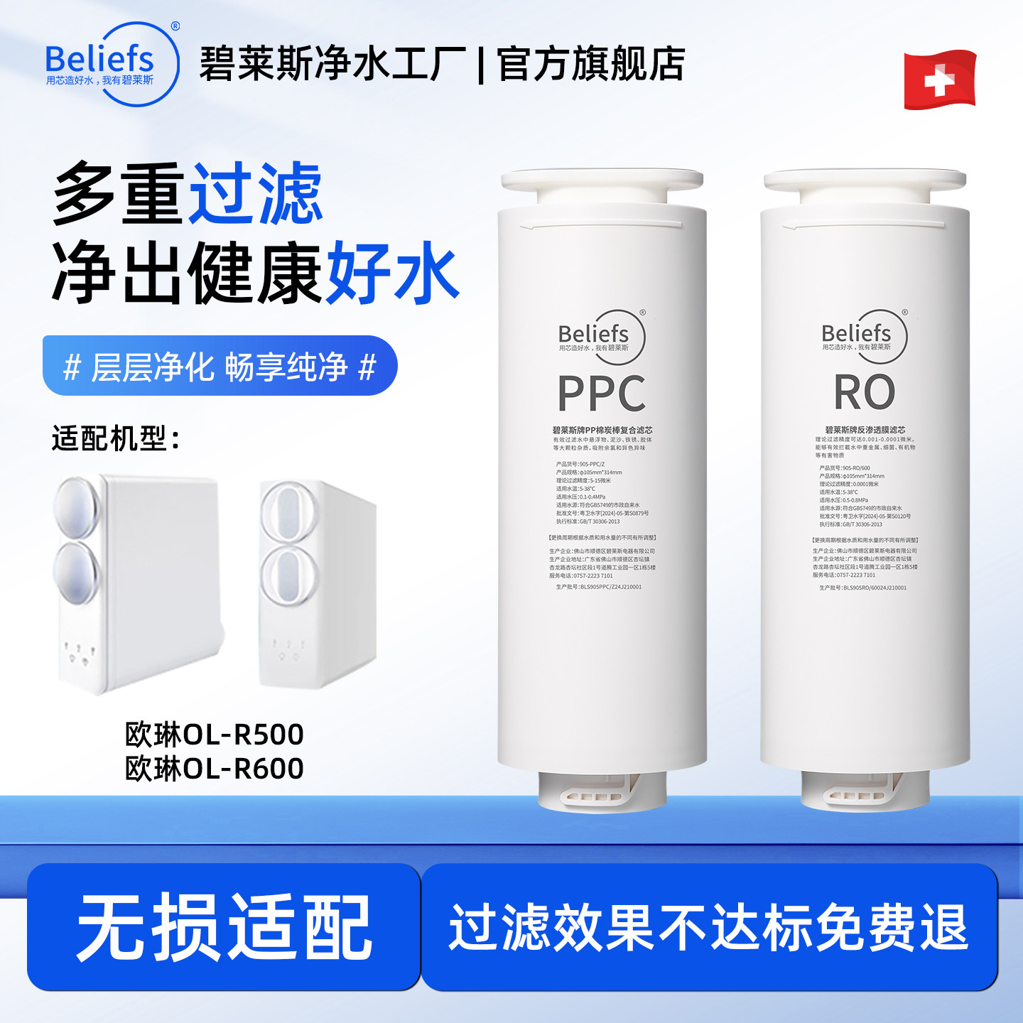 碧莱斯适用欧琳净水器滤芯OL-R500/OL-R600净饮机PPC复合滤芯RO膜