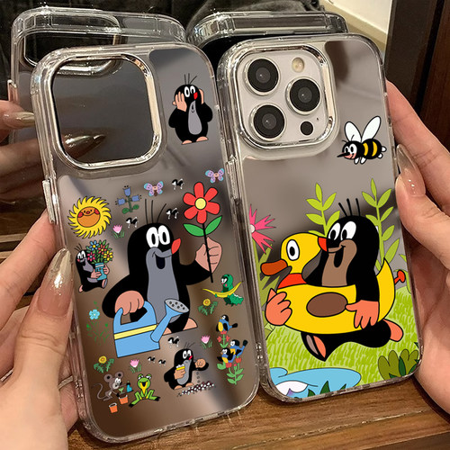 鼹鼠的故事适用于苹果15promax手机壳14镜面情侣iphone13新款12ins11pro女xsmax可爱14plus高级7防摔xr保护套