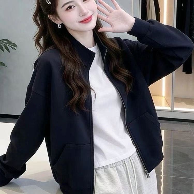 2026秋季新款时尚宽松立领休闲减龄百搭女款卫衣开衫外套