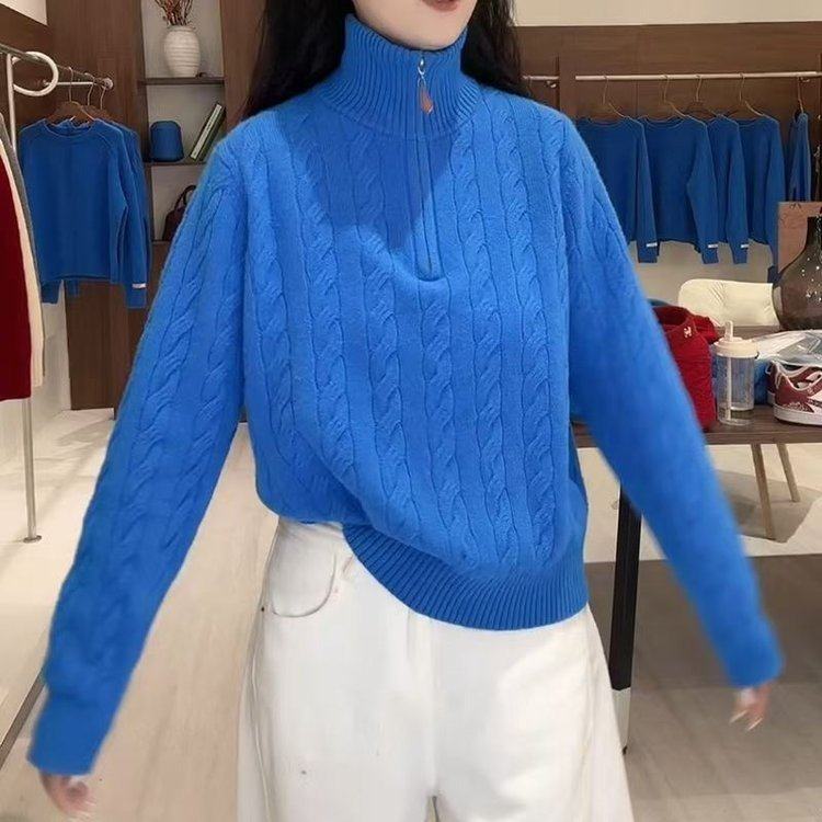 直播爆款2025冬季新款时尚半拉链立领纯色内搭针织衫上衣