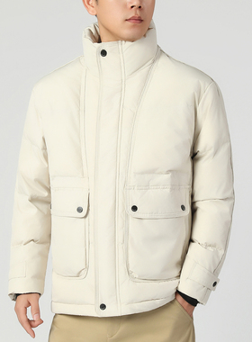 品牌撤柜短款立领羽绒服男士冬季防风保暖工装口袋白鸭绒男装外套