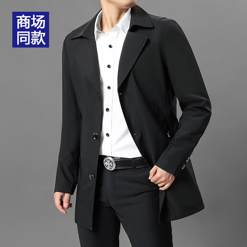 罗撤柜剪标风衣男士中长款秋季翻领青年商务休闲夹克衫外套 F5035