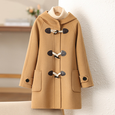 中大童羊绒大衣韩版儿童双面羊毛牛角扣呢大衣男童女童中长款外套