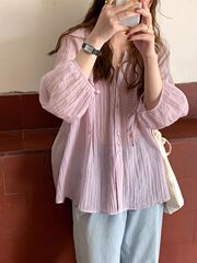 Tencel sunscreen shirt women's summer new thin lantern sleeve casual loose pleat