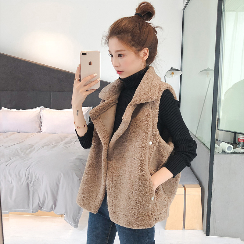 Autumn and winter Plush vest vest vest female New College style student off White Sleeveless shoulder jacket