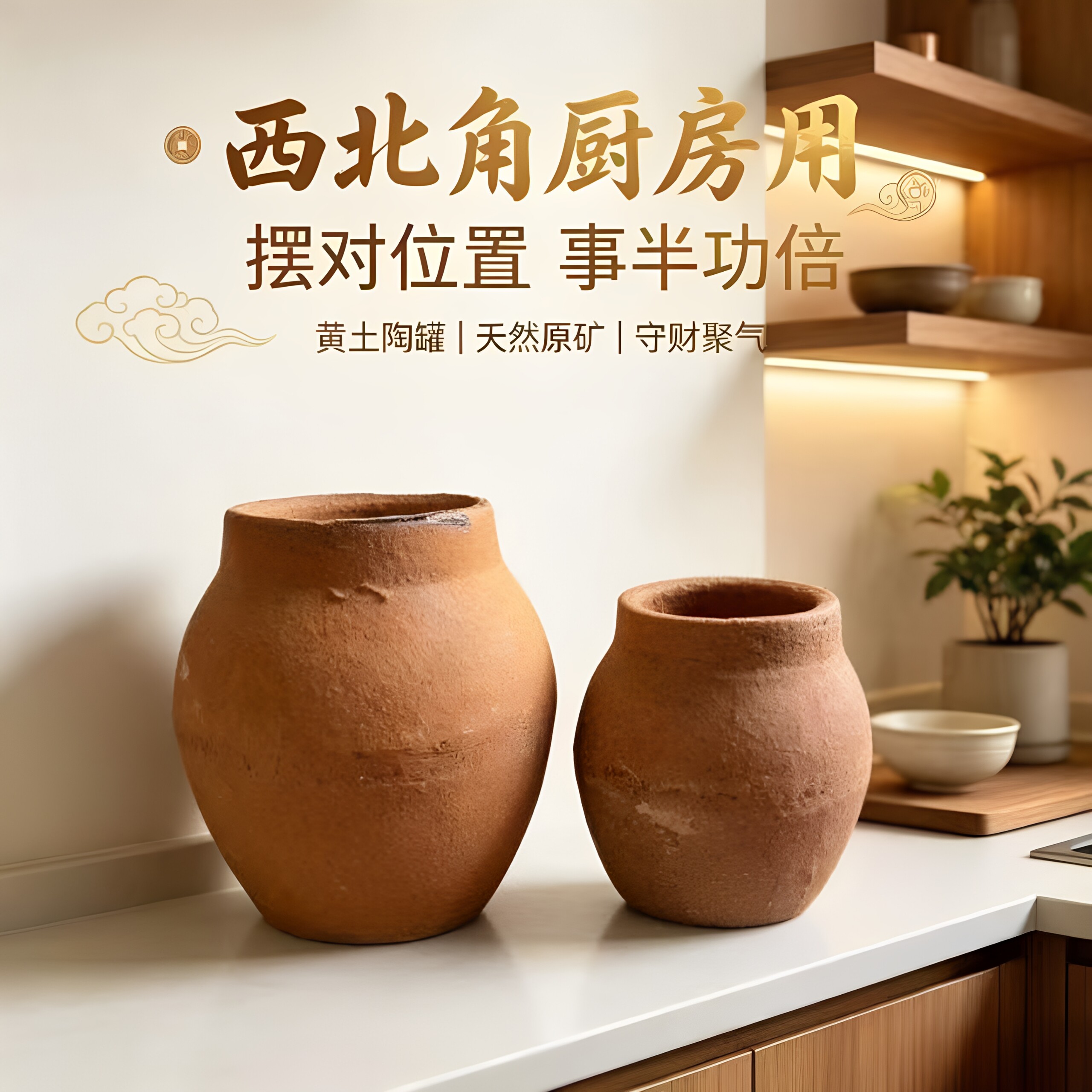 风水黄土罐手工聚财瓦罐陶罐镇宅招财风水布局化解黄泥罐无釉祈福