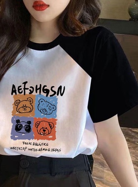 胖妹妹大码纯棉短袖t恤女夏装2023新款宽松网红ins超火插肩袖上衣