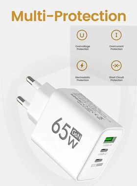 65W GaN USB C Charger Fast Charging Charger Quick Charge 3.0