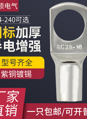 窥口铜鼻子国标SC10/16/25/35/50/70平方铜线鼻子接线端子加厚铜
