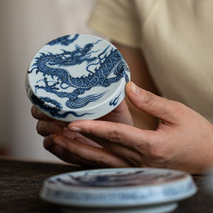 景德镇造物山房仿元青花铠甲龙纹杯垫小壶承杯托陶瓷茶器