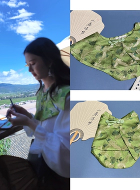 抖音博主同款绿色仙鹤云肩新中式国风盘扣假领子古风汉服旗袍配饰