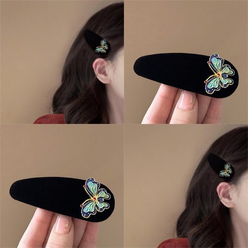 新中式珐琅蝴蝶发夹感黑色植绒bb夹国风头饰刘海夹气质侧边夹