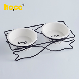ZOO hocc猫碗陶瓷不锈钢狗碗双碗猫粮碗保护颈椎猫咪水碗防打翻