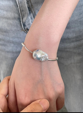 淡水蓝血巴洛克手链碎银子S925清冷高级轻奢小众异形珍珠巴洛克