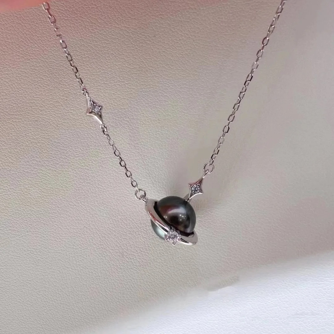 诸暨山下湖珍珠大溪地海水珍珠快乐星球项链通体s925 银男女通用