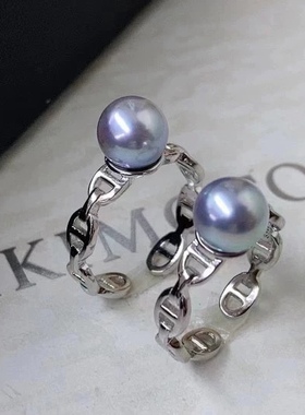 日本进口纯银猪鼻子戒指天然海水真多麻珍珠戒指