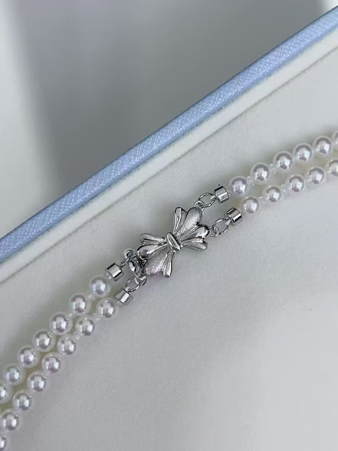 天然淡水珍珠双层项链baby珠小米珠法式气质浪漫锁骨链蝴蝶结扣