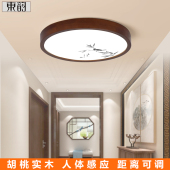 新中式 宋氏美学胡桃木色过道楼梯入户智能人体感应吸顶灯可调距离