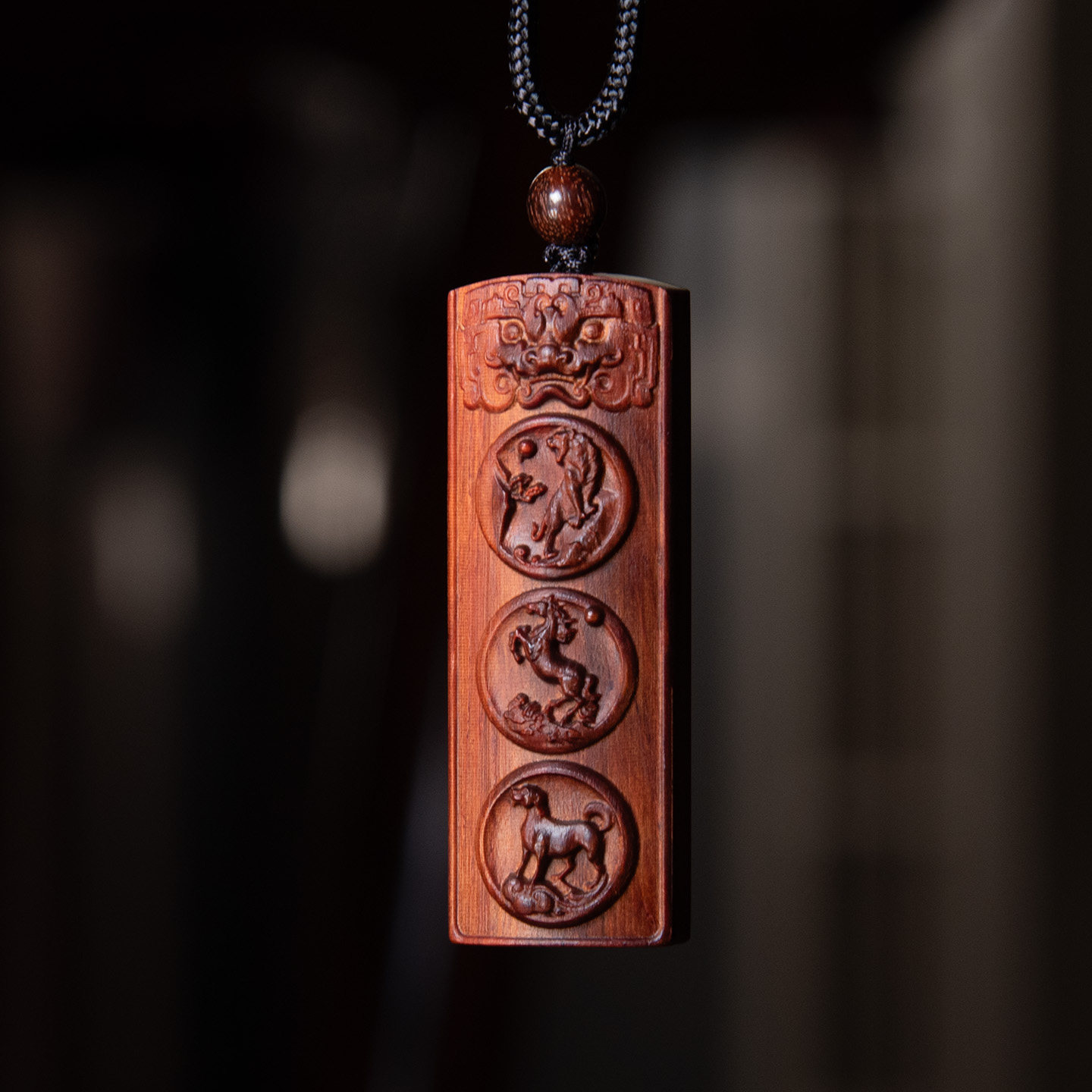 十二生肖三合吊坠寅午戌本命年马小叶紫檀精雕吊坠挂件原创中国风