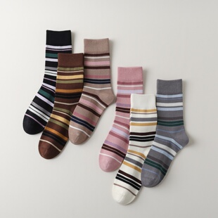条纹无骨袜头不硌脚潮外穿袜 春秋天袜子女中筒袜个性 全店满15 包邮