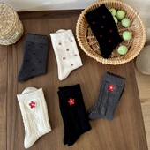 秋冬天袜子女中筒袜个性 全店满15 包邮 小花潮外穿柔软诸暨女袜复古